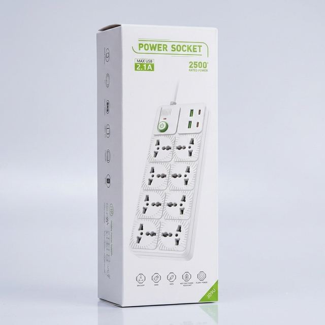 8-Socket Universal Power Strip (White)