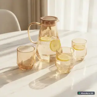 Geometric Amber Glass Drinkware Set