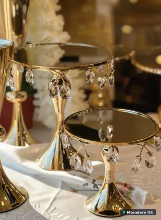 Elegant Golden Crystal Mirrored Stands