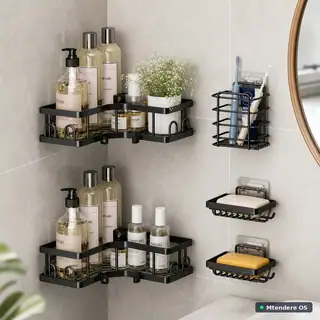 Five-Piece Adhesive Bathroom Organizer Set