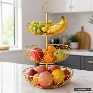 Three-Tier Gold Fruit Basket