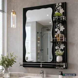Black Wall Mirror with Shelves