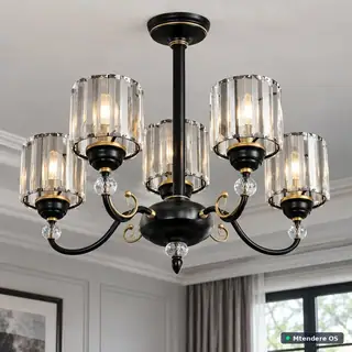 Five Shade Black and Gold Chandelier