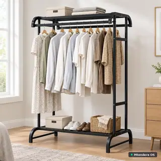 Black Freestanding Garment Rack With Shelves