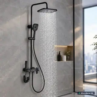 Black Wall-Mounted Shower System