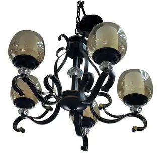 Iron Rustic Finish Chandelier - Amber Shades