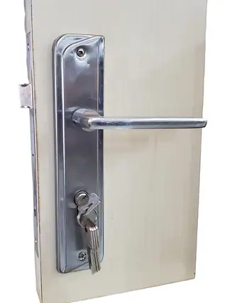 Entrance Door Handle Lock - Straight Silver