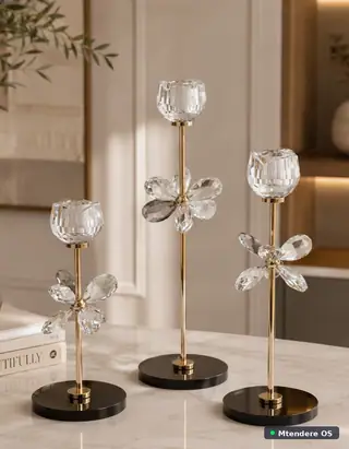 Elegant Crystal Flower Candle Holders