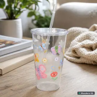 Plastic Floral Straw Tumbler