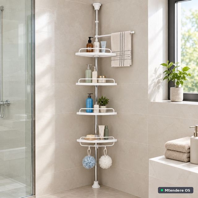 Adjustable Bathroom Corner Shelf Pole