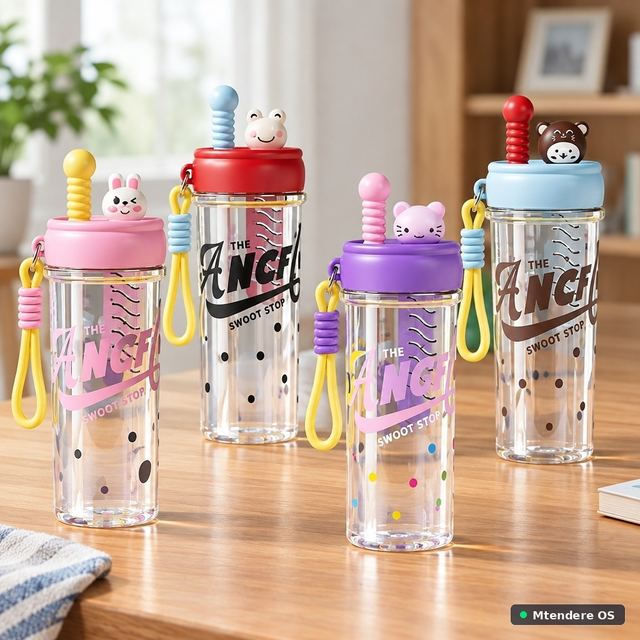 Animal Straw Plastic Drink Bottle