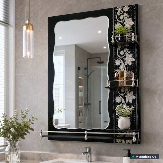 Black Wall Mirror with Shelves