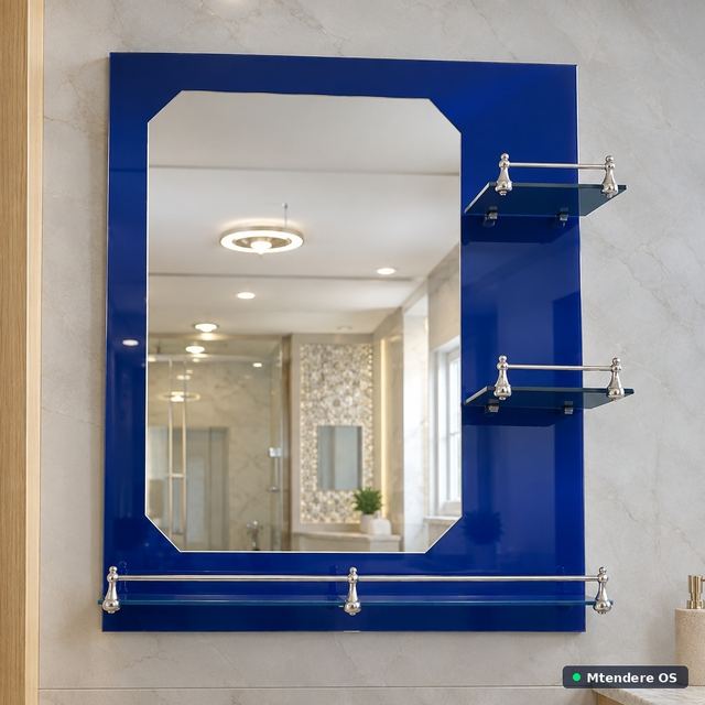 Blue Wall Mirror with Shelves