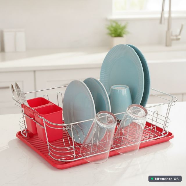 Compact Red Dish Drying Rack