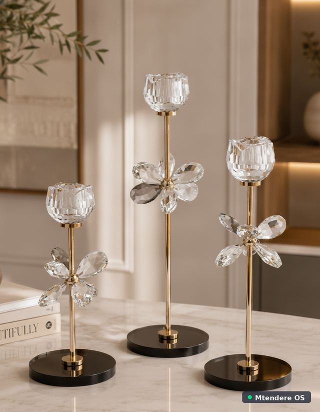 Elegant Crystal Flower Candle Holders