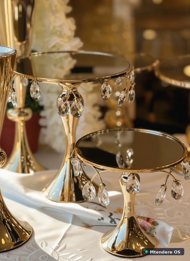 Elegant Golden Crystal Mirrored Stands