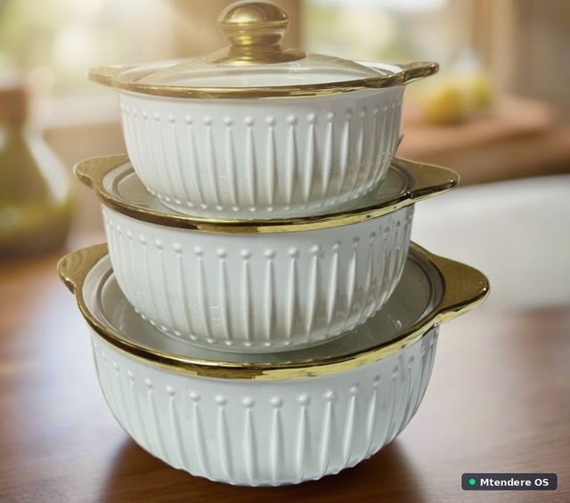 Elegant White Gold Ceramic Casseroles