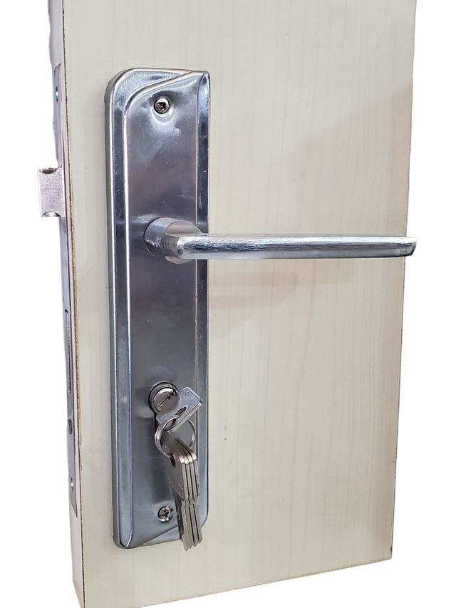 Entrance Door Handle Lock - Straight Silver