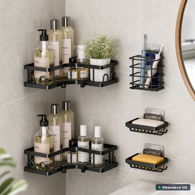Five-Piece Adhesive Bathroom Organizer Set