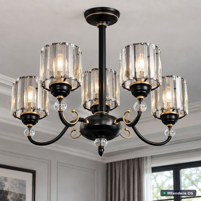 Five Shade Black and Gold Chandelier