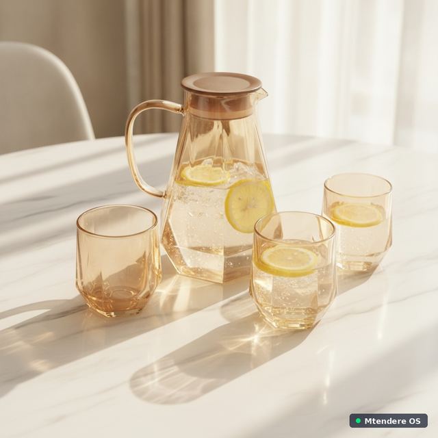Geometric Amber Glass Drinkware Set