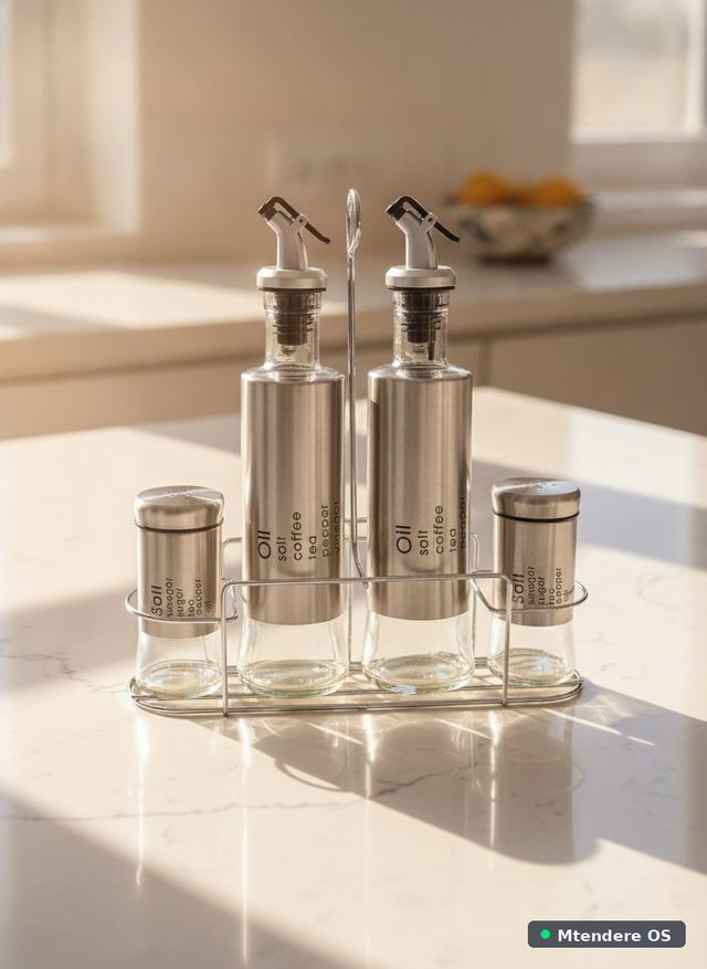Modern Stainless Steel Oil & Spice Set