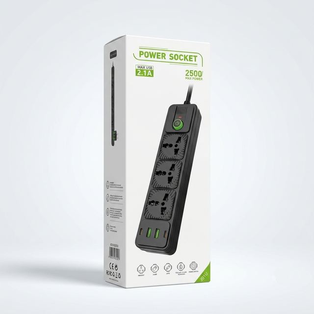 Slim 3-Socket Vertical Power Bar (Black)