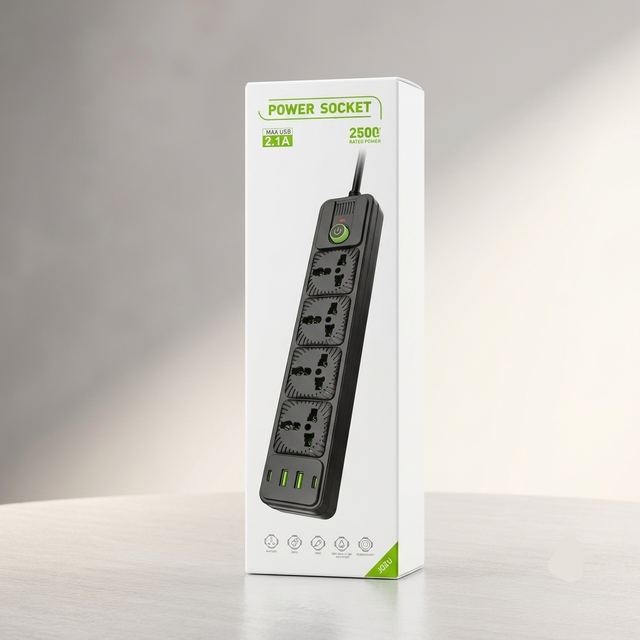 Slim 4-Socket Vertical Power Bar (Black)