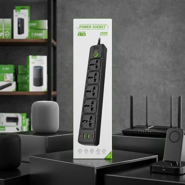 Slim 5-Socket Vertical Power Bar (Black)
