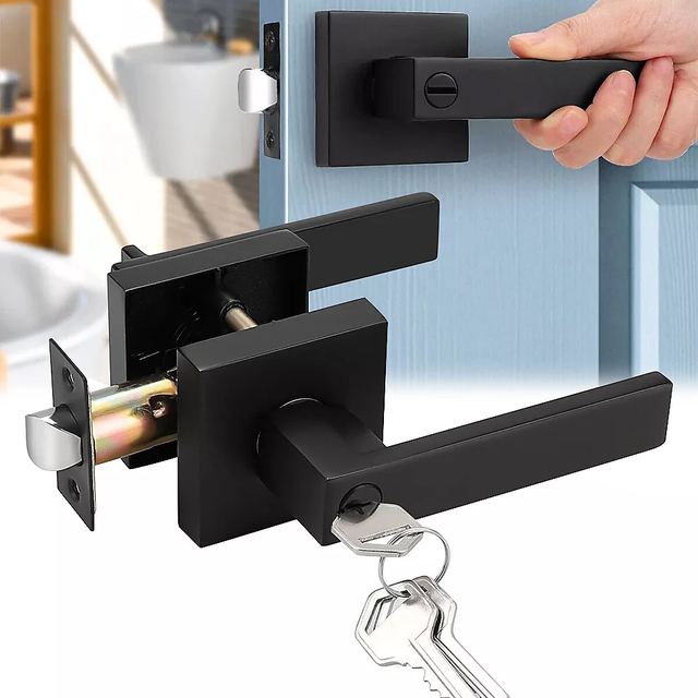 Square Black Door Handle Lock