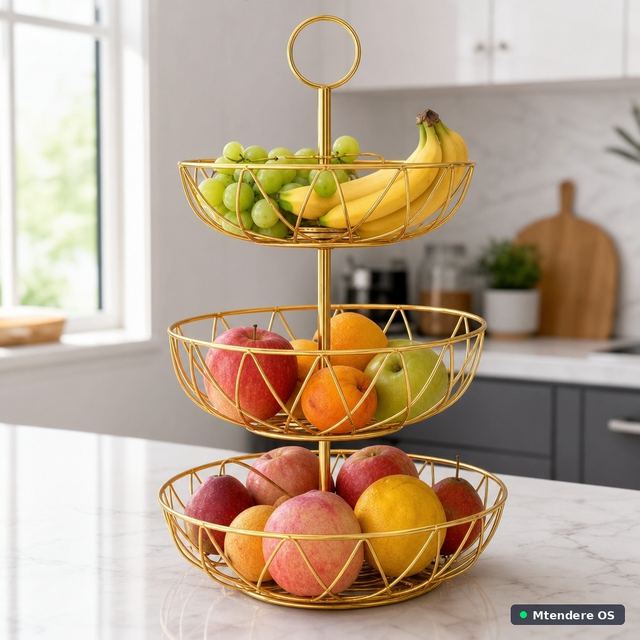 Three-Tier Gold Fruit Basket