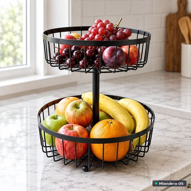 Two-Tier Black Countertop Fruit Basket